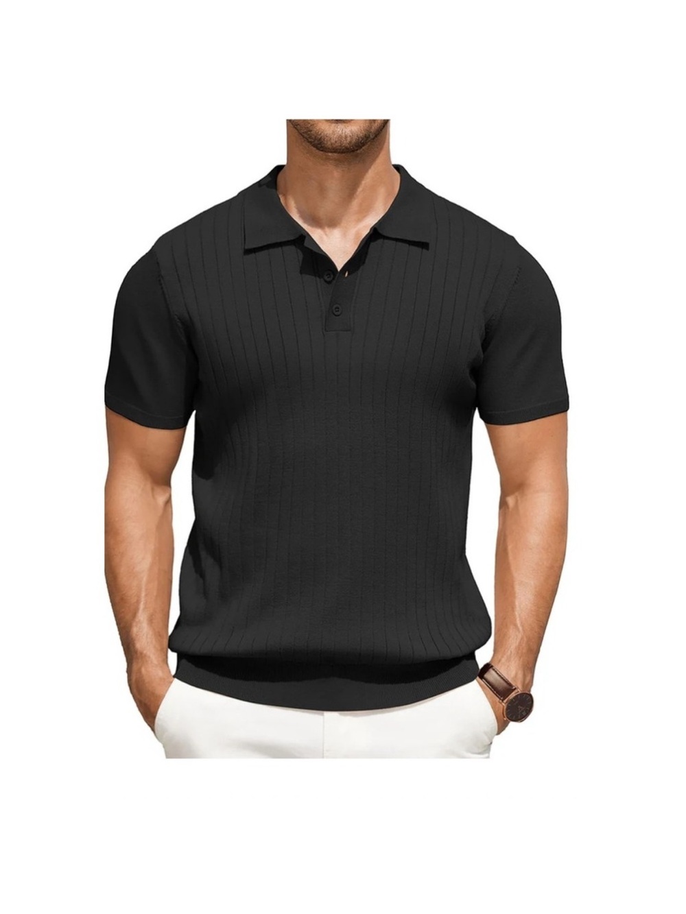 NEW Mens Black Ribbed Knit
Polo Shirt Short Sleeve Size 2XL
Golf Minimalist
